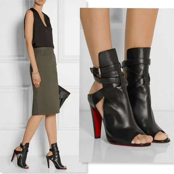 Unworn CHRISTIAN LOUBOUTIN Black Bootie Heels 37.5 - Picture 2 of 13